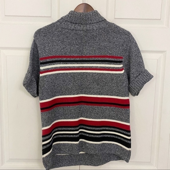 Liz Claiborne Crazy Horse NWOT Gray Striped Short Sleeve Sweater - Picture 4 of 6